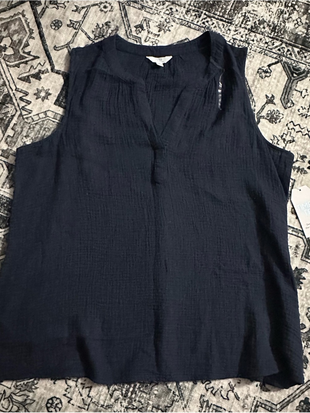 Sleeveless Navy Textured V-Neck Top